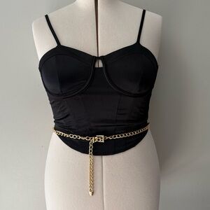 Black Structured Bustier Crop Top (Gold Chain Sold Separately)